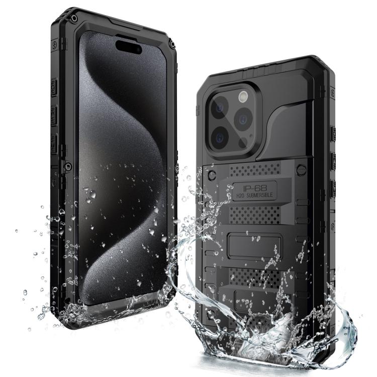 

For iPhone 15 Pro Four-proof Metal Hybrid Silicone Phone Case(Black)