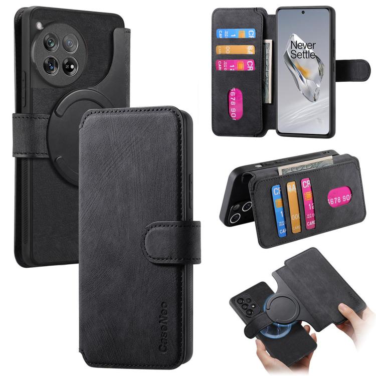

For OnePlus 12 CaseNeo MagSafe RFID Anti-theft Retro Leather Phone Case(Black)