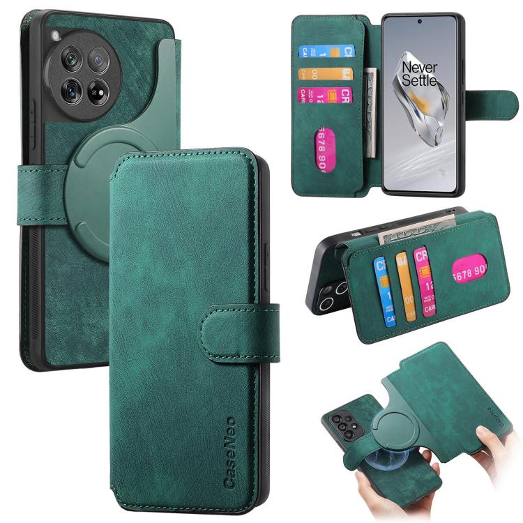 

For OnePlus 12 CaseNeo MagSafe RFID Anti-theft Retro Leather Phone Case(Green)