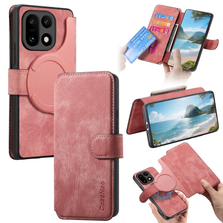 

For OnePlus 15 CaseNeo MagSafe RFID Anti-theft Retro Leather Phone Case(Pink)