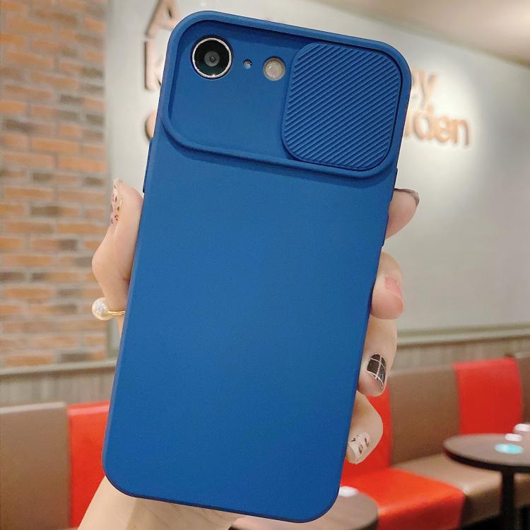 

For iPhone 16e Slid Camera Shield Liquid Silicone TPU Phone Case(Navy Blue)