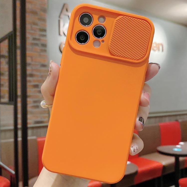 

For iPhone 16 Pro Max Slid Camera Shield Liquid Silicone TPU Phone Case(Orange)
