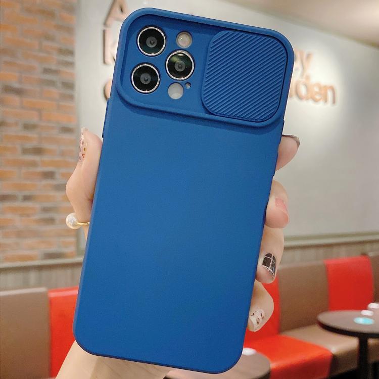 

For iPhone 15 Pro Slid Camera Shield Liquid Silicone TPU Phone Case(Navy Blue)