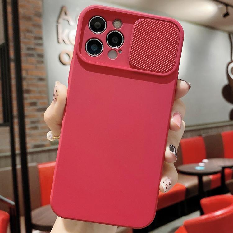 

For iPhone 15 Pro Slid Camera Shield Liquid Silicone TPU Phone Case(Red)