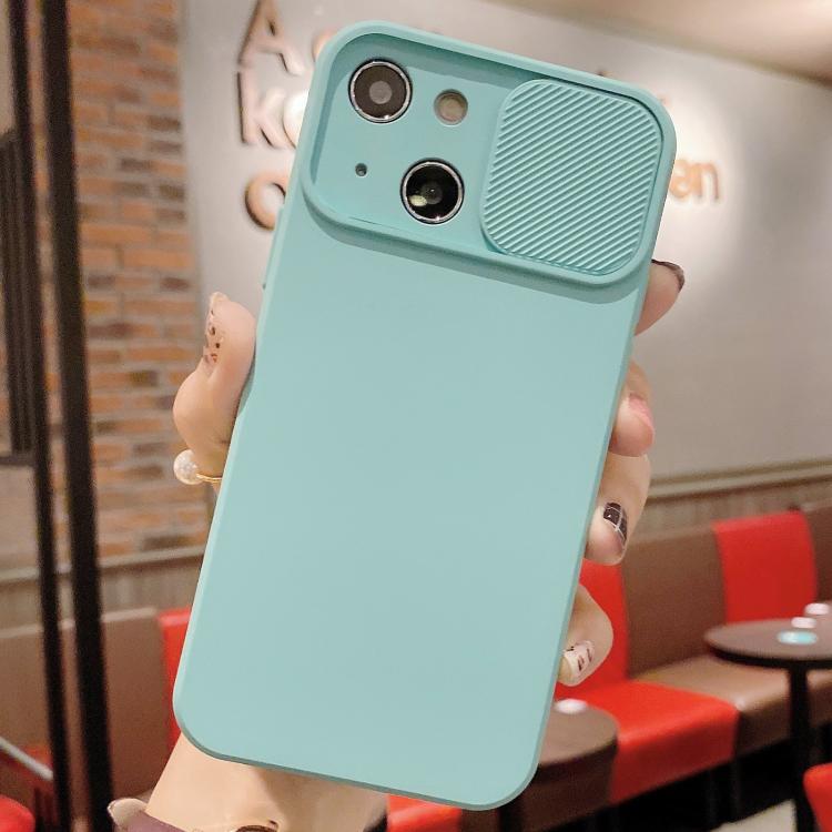 

For iPhone 13 Slid Camera Shield Liquid Silicone TPU Phone Case(Ice Blue)