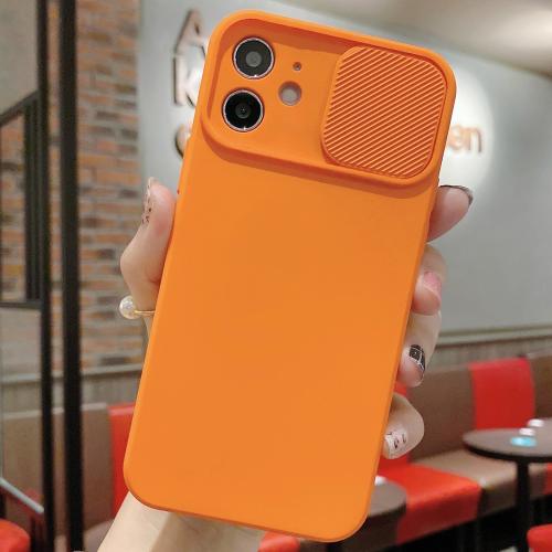 

For iPhone 12 Slid Camera Shield Liquid Silicone TPU Phone Case(Orange)
