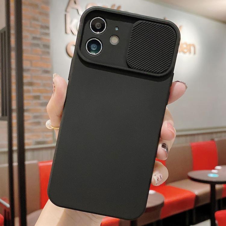 

For iPhone 12 Slid Camera Shield Liquid Silicone TPU Phone Case(Black)