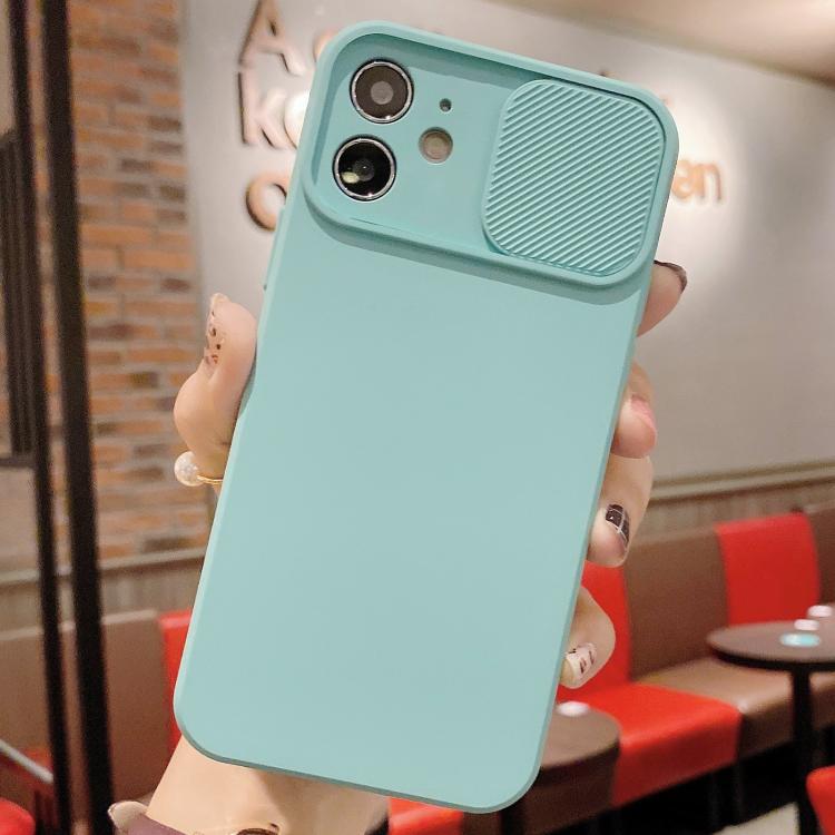

For iPhone 12 mini Slid Camera Shield Liquid Silicone TPU Phone Case(Ice Blue)