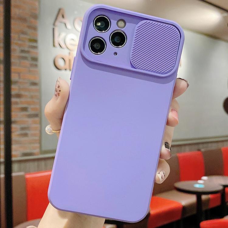 

For iPhone 11 Pro Max Slid Camera Shield Liquid Silicone TPU Phone Case(Lavender Purple)