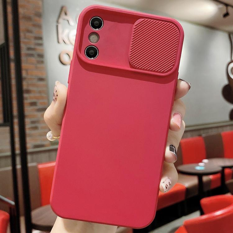 

For iPhone X / XS Slid Camera Shield Liquid Silicone TPU Phone Case(Red)