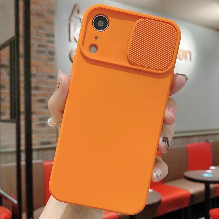 

For iPhone XR Slid Camera Shield Liquid Silicone TPU Phone Case(Orange)