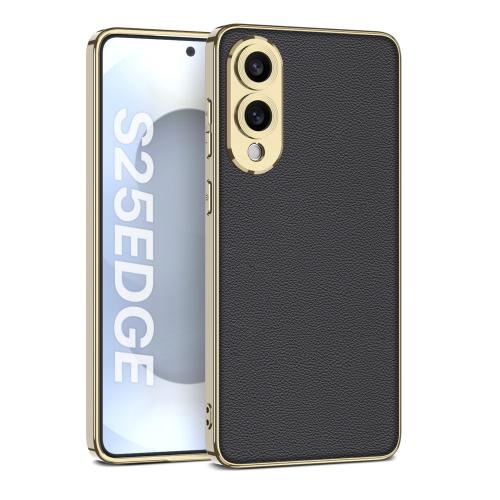 

For Samsung Galaxy S25 Edge 5G GKK Plating TPU Leather Full Coverage Phone Case(Black)