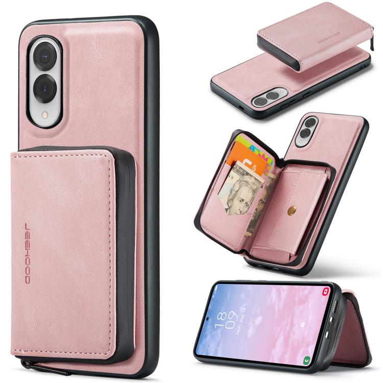 

For Samsung Galaxy S25 Edge 5G JEEHOOD J02 Magnetic Zipper Horizontal Flip Leather Phone Case(Pink)
