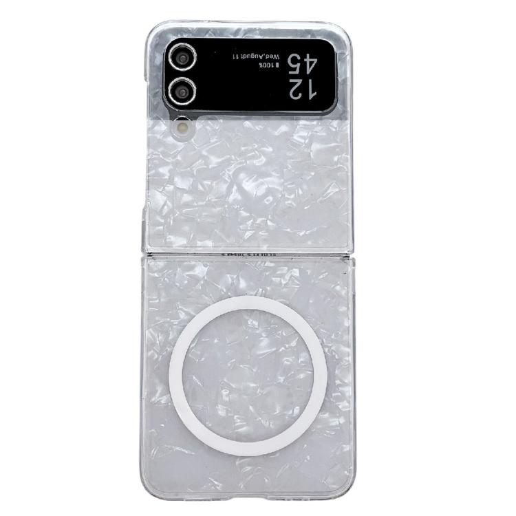 

For Samsung Galaxy Z Flip4 Pearlescent Shell Texture MagSafe Phone Case(White)
