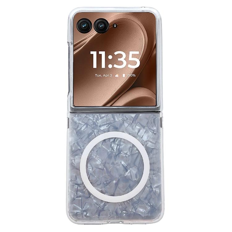 

For Motorola Razr 50 Ultra Pearlescent Shell Texture MagSafe Phone Case(White)