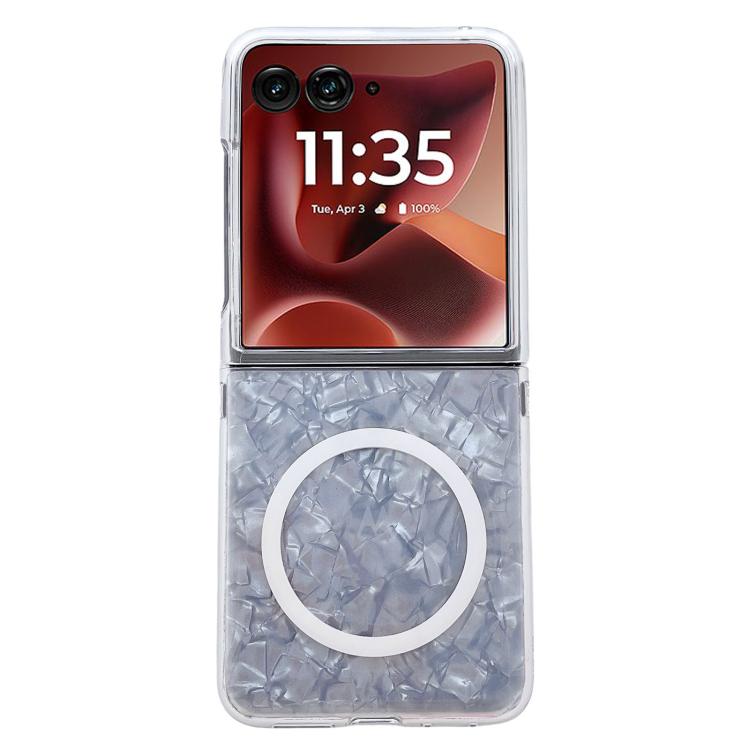

For Motorola Razr 60 Ultra Pearlescent Shell Texture MagSafe Phone Case(White)
