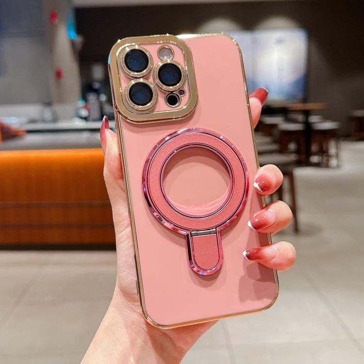 

For iPhone 16 Pro Max Charm Eye Electroplating Metal Holder Phone Case(Pink)