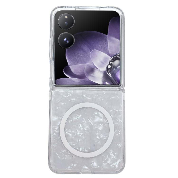 

For Xiaomi Mix Flip Pearlescent Shell Texture MagSafe Phone Case(White)