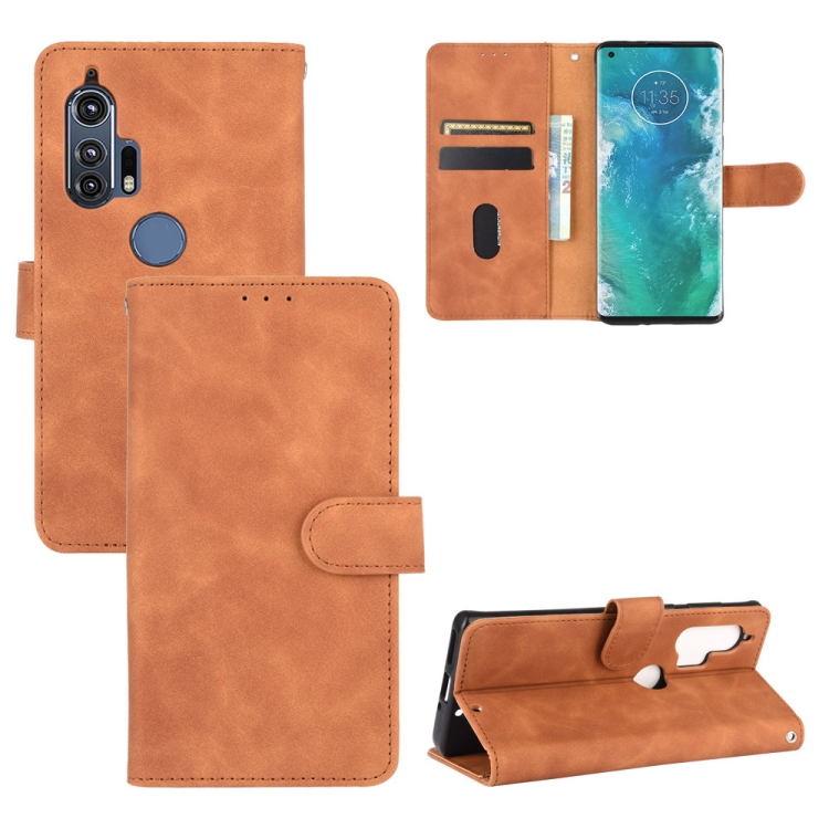 

For Motorola Moto Edge Plus Solid Color Skin Feel Magnetic Buckle Horizontal Flip Calf Texture PU Leather Case with Holder & Card Slots & Wallet(Brown)