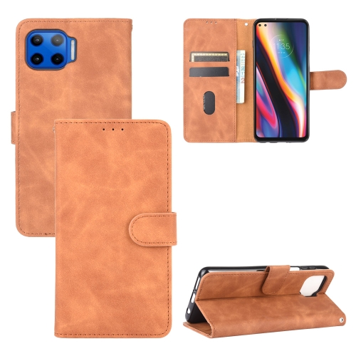 

For Motorola Moto G 5G Plus Solid Color Skin Feel Magnetic Buckle Horizontal Flip Calf Texture PU Leather Case with Holder & Card Slots & Wallet(Brown)