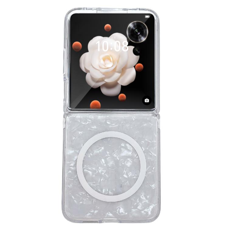 

For Honor Magic V Flip Pearlescent Shell Texture MagSafe Phone Case(White)