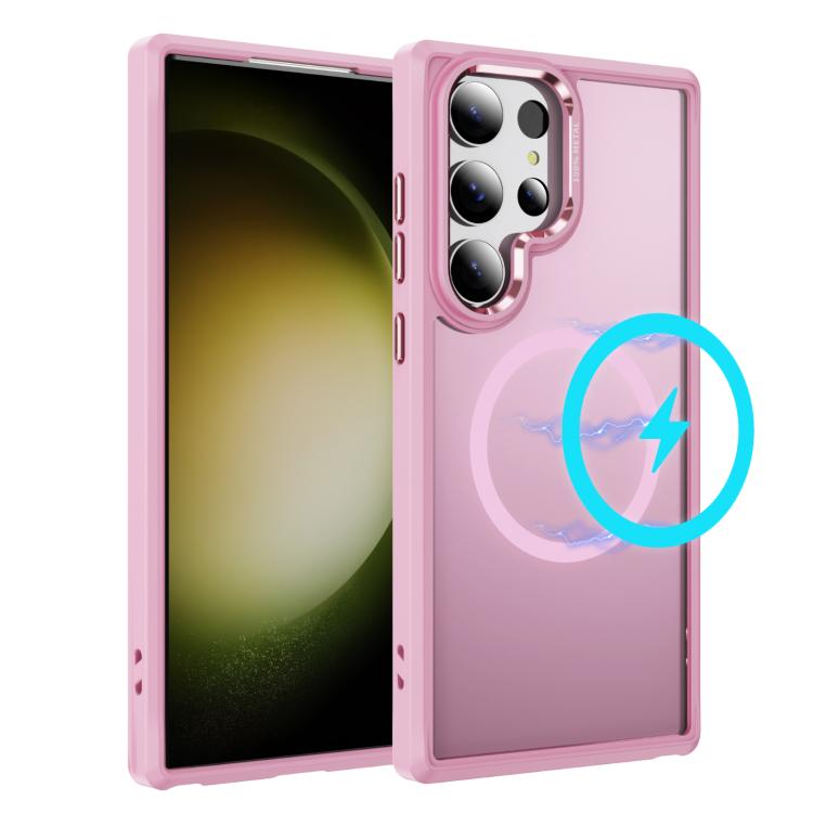 

For Samsung Galaxy S23 Ultra 5G Hardware Lens Protection MagSafe Magnetic PC Hybrid TPU Phone Case(Pink)