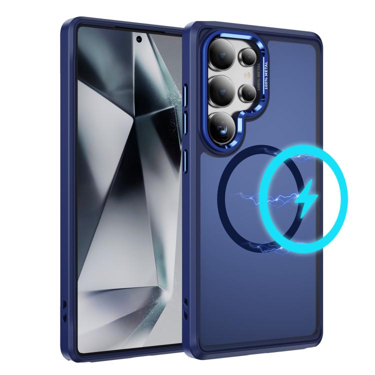 

For Samsung Galaxy S25 Ultra 5G Hardware Lens Protection MagSafe Magnetic PC Hybrid TPU Phone Case(Blue)