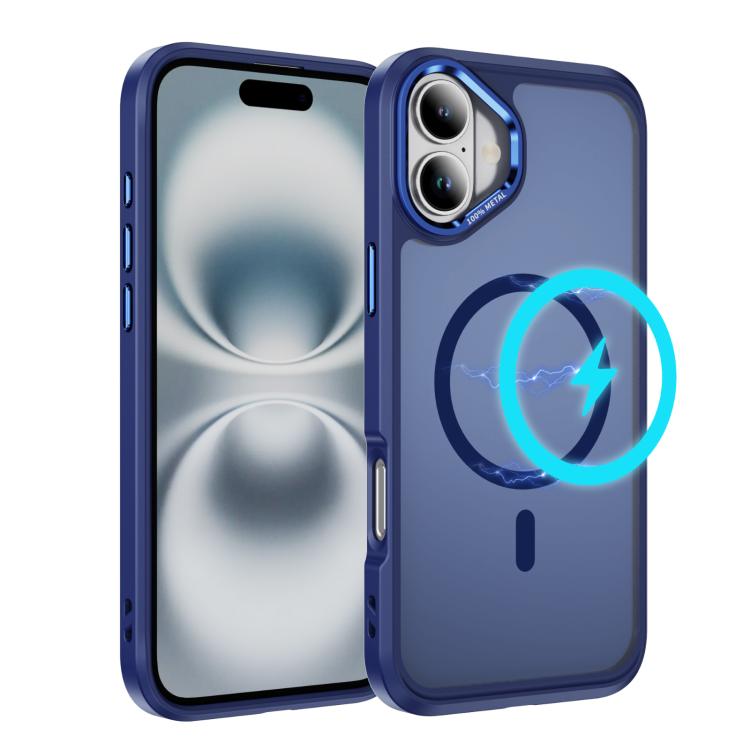 

For iPhone 16 Hardware Lens Protection MagSafe Magnetic PC Hybrid TPU Phone Case(Blue)