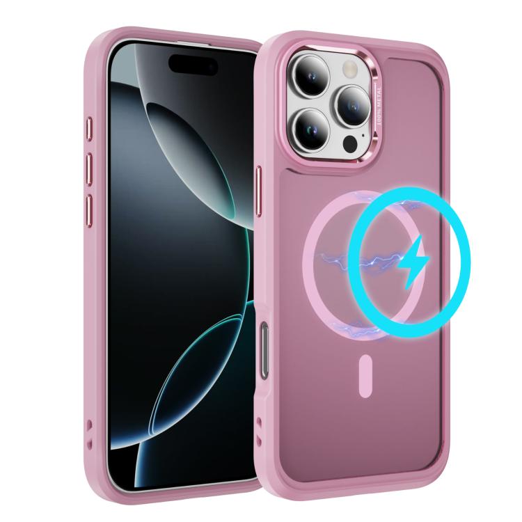 

For iPhone 16 Pro Max Hardware Lens Protection MagSafe Magnetic PC Hybrid TPU Phone Case(Pink)