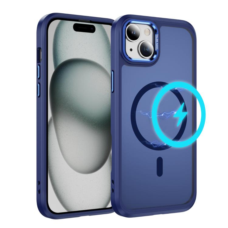 

For iPhone 15 Plus / 14 Plus Hardware Lens Protection MagSafe Magnetic PC Hybrid TPU Phone Case(Blue)