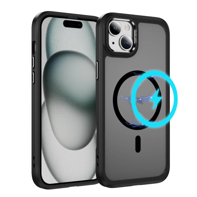 

For iPhone 15 Hardware Lens Protection MagSafe Magnetic PC Hybrid TPU Phone Case(Black)