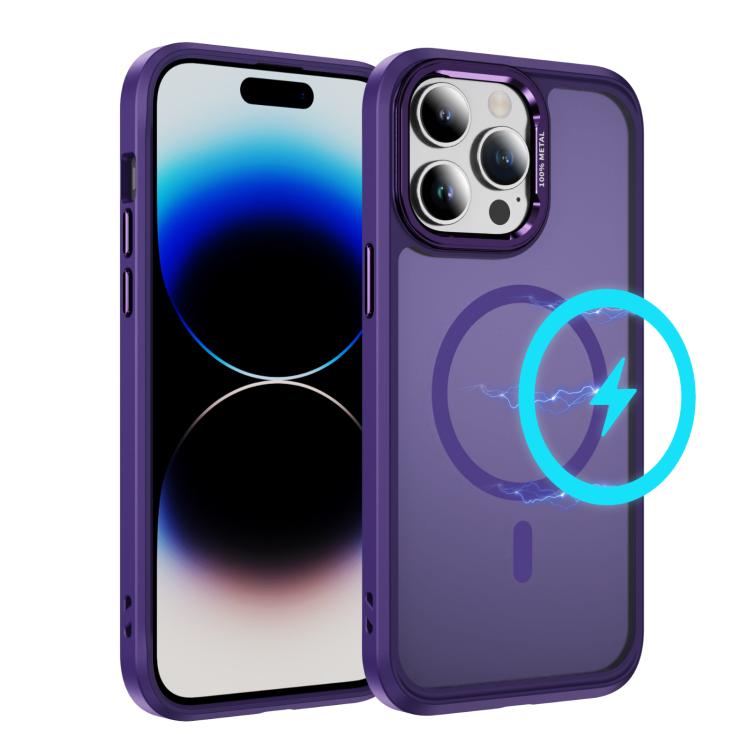 

For iPhone 14 Pro Max Hardware Lens Protection MagSafe Magnetic PC Hybrid TPU Phone Case(Purple)