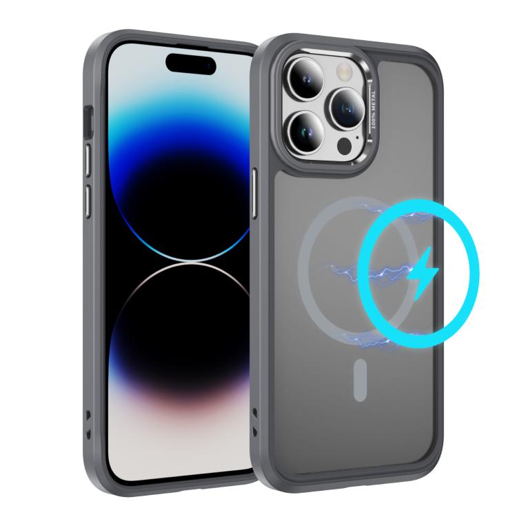 

For iPhone 14 Pro Hardware Lens Protection MagSafe Magnetic PC Hybrid TPU Phone Case(Grey)