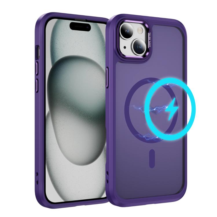 

For iPhone 14 / 13 Hardware Lens Protection MagSafe Magnetic PC Hybrid TPU Phone Case(Purple)