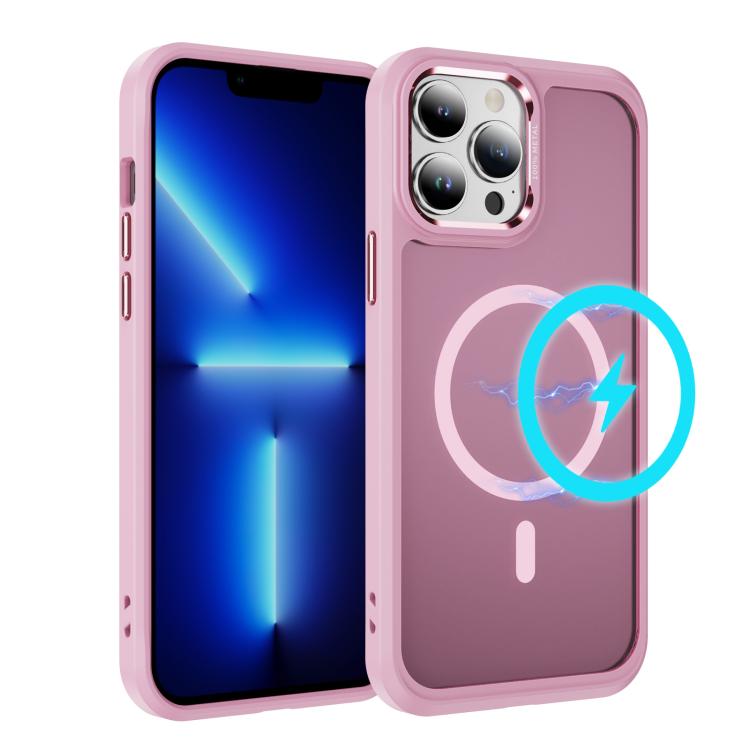 

For iPhone 13 Pro Hardware Lens Protection MagSafe Magnetic PC Hybrid TPU Phone Case(Pink)