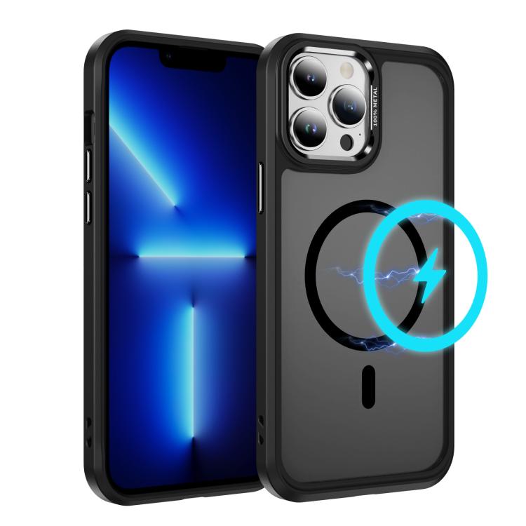 

For iPhone 13 Pro Hardware Lens Protection MagSafe Magnetic PC Hybrid TPU Phone Case(Black)