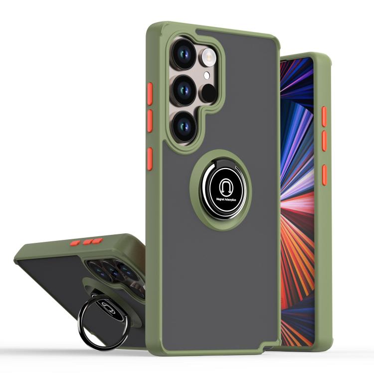 

For Samsung Galaxy S25 Ultra 5G Q Shadow 1 Series TPU + PC Phone Case with Ring(Army Green)