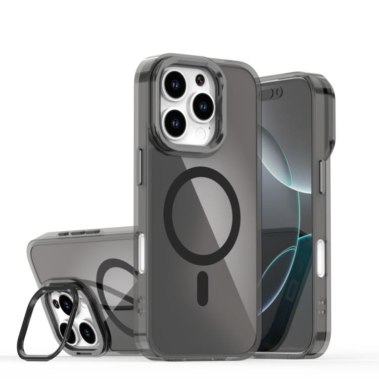 

For iPhone 16 Pro Plating Gradient Discolor MagSafe Phone Case with Holder(Black)