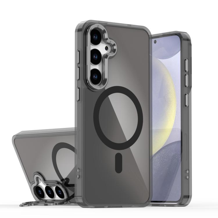 

For Samsung Galaxy S25 5G Plating Gradient Discolor MagSafe Phone Case with Holder(Black)