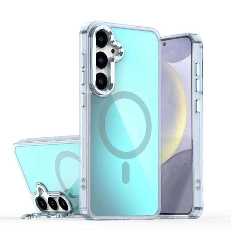 

For Samsung Galaxy S23+ 5G Plating Gradient Discolor MagSafe Phone Case with Holder(Blue)