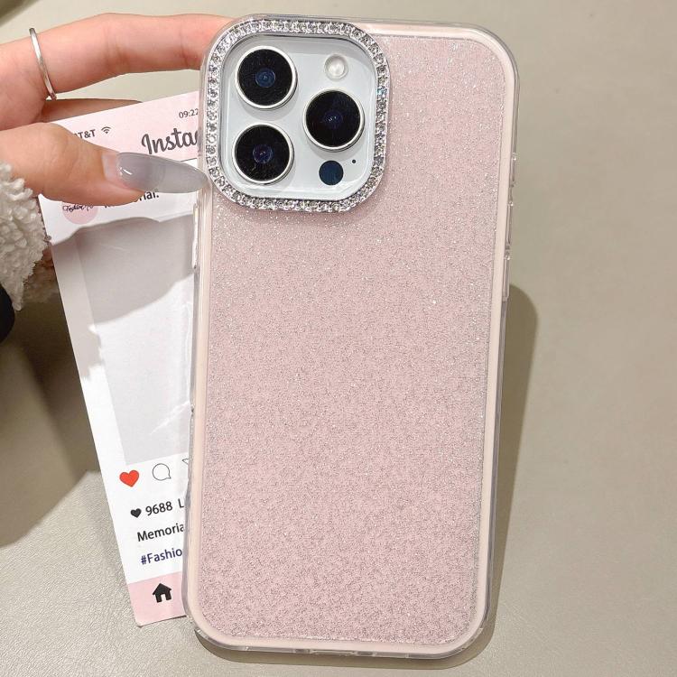 

For iPhone 16 Pro Max Rhinestone-Embedded Camera Frame Glitter Full Coverage Phone Case(Pink)