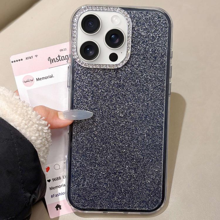 

For iPhone 15 Pro Rhinestone-Embedded Camera Frame Glitter Full Coverage Phone Case(Black)