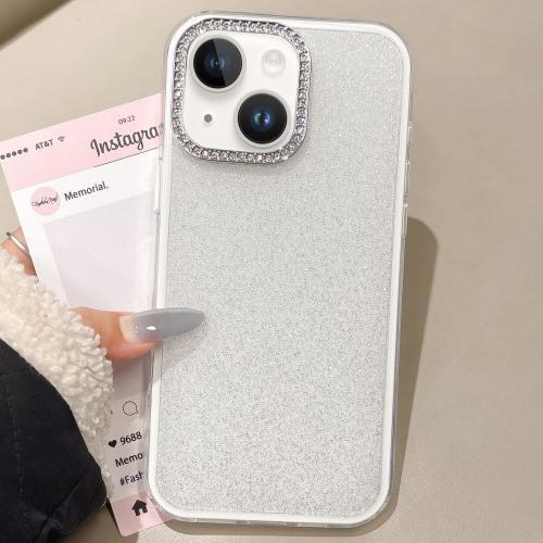 

For iPhone 14 Plus Rhinestone-Embedded Camera Frame Glitter Full Coverage Phone Case(White)