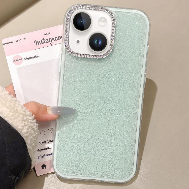 

For iPhone 14 Rhinestone-Embedded Camera Frame Glitter Full Coverage Phone Case(Green)
