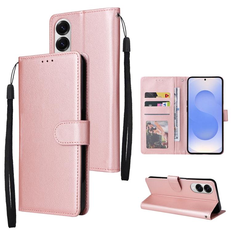 

For Samsung Galaxy S25 Edge 5G 3-Card Slots Multifunctional Leather Phone Case(Rose Gold)