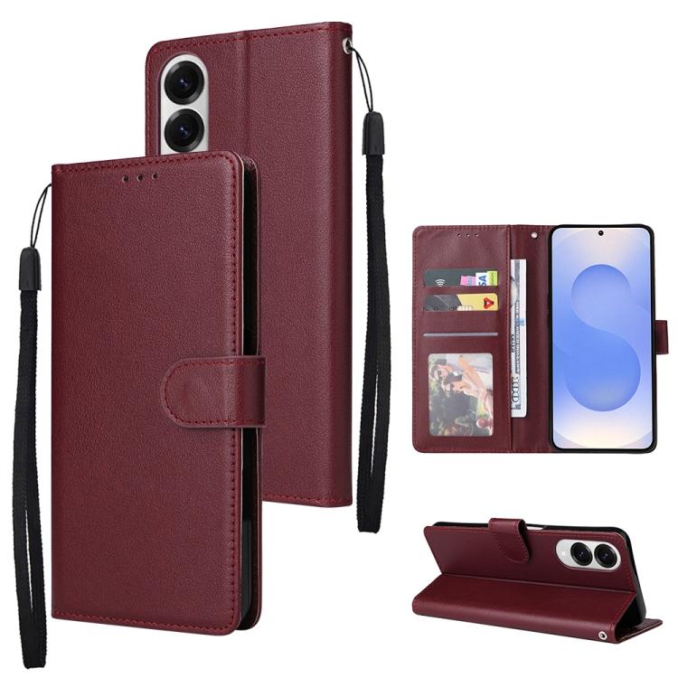 

For Samsung Galaxy S25 Edge 5G 3-Card Slots Multifunctional Leather Phone Case(Wine Red)