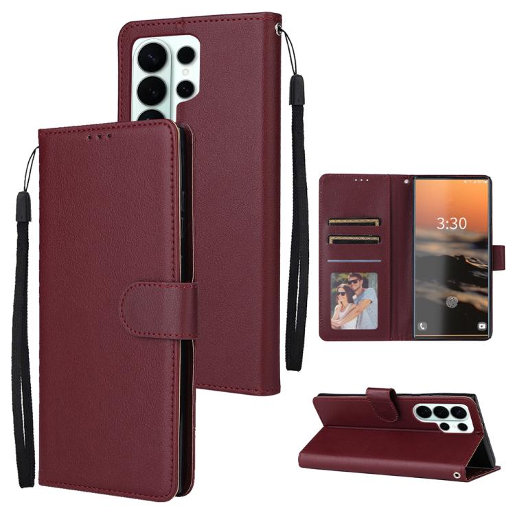 

For Samsung Galaxy S26 Ultra 5G 3-Card Slots Multifunctional Leather Phone Case(Wine Red)