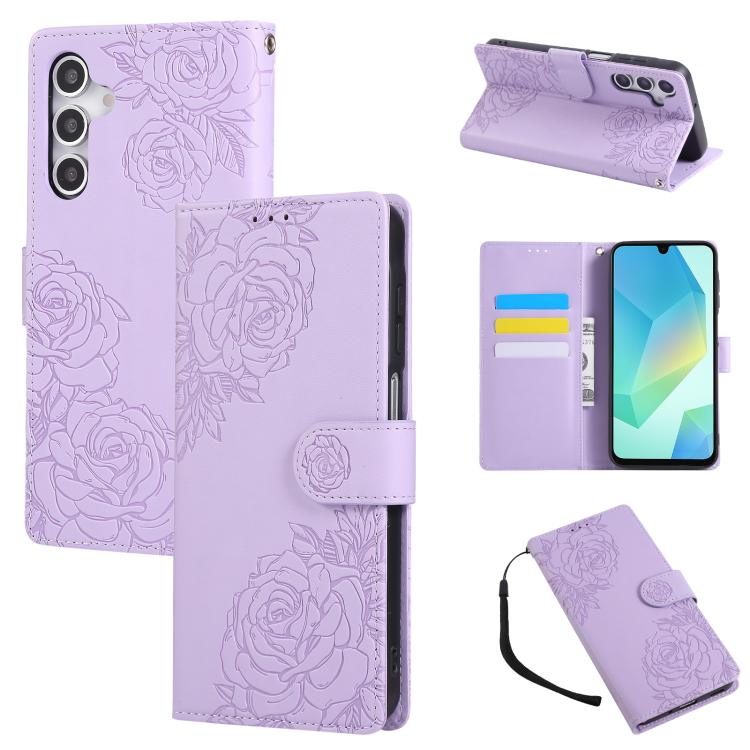 

For Samsung Galaxy S25 / S24 5G Rose Flower Embossed 3-Card Slots Leather Phone Case(Purple)