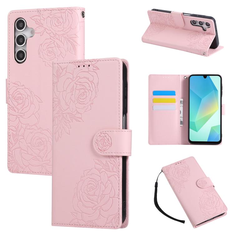 

For Samsung Galaxy S24 FE 5G Rose Flower Embossed 3-Card Slots Leather Phone Case(Pink)