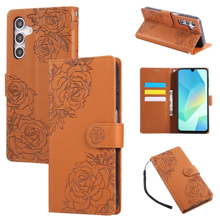 

For Samsung Galaxy S25 FE 5G Rose Flower Embossed 3-Card Slots Leather Phone Case(Brown)